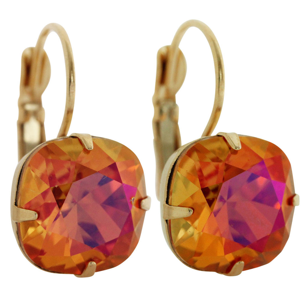 Liz Palacios 14k Gold Plated Large Cushion Swarovski Crystal Earrings, JE-6 Astral Pink