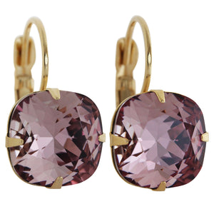 Liz Palacios 14k Gold Plated Large Cushion Swarovski Crystal Earrings, JE-6 Blush Rose