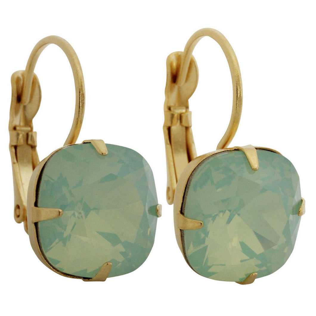Liz Palacios 14k Gold Plated Large Cushion Swarovski Crystal Earrings, JE-6 Chrysolite Opal