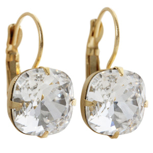 Liz Palacios 14k Gold Plated Large Cushion Swarovski Crystal Earrings, JE-6 Clear