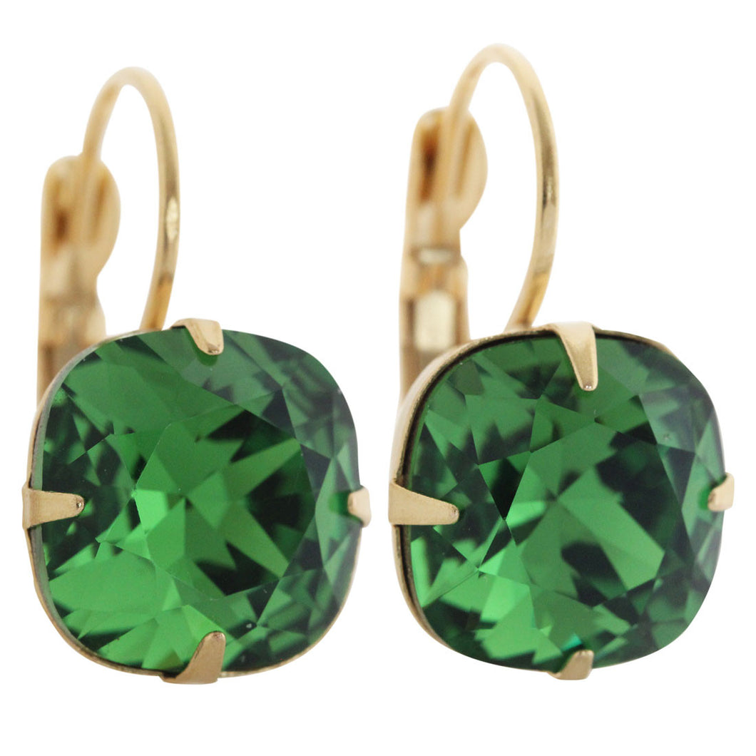 Liz Palacios 14k Gold Plated Large Cushion Swarovski Crystal Earrings, JE-6 Fern Green