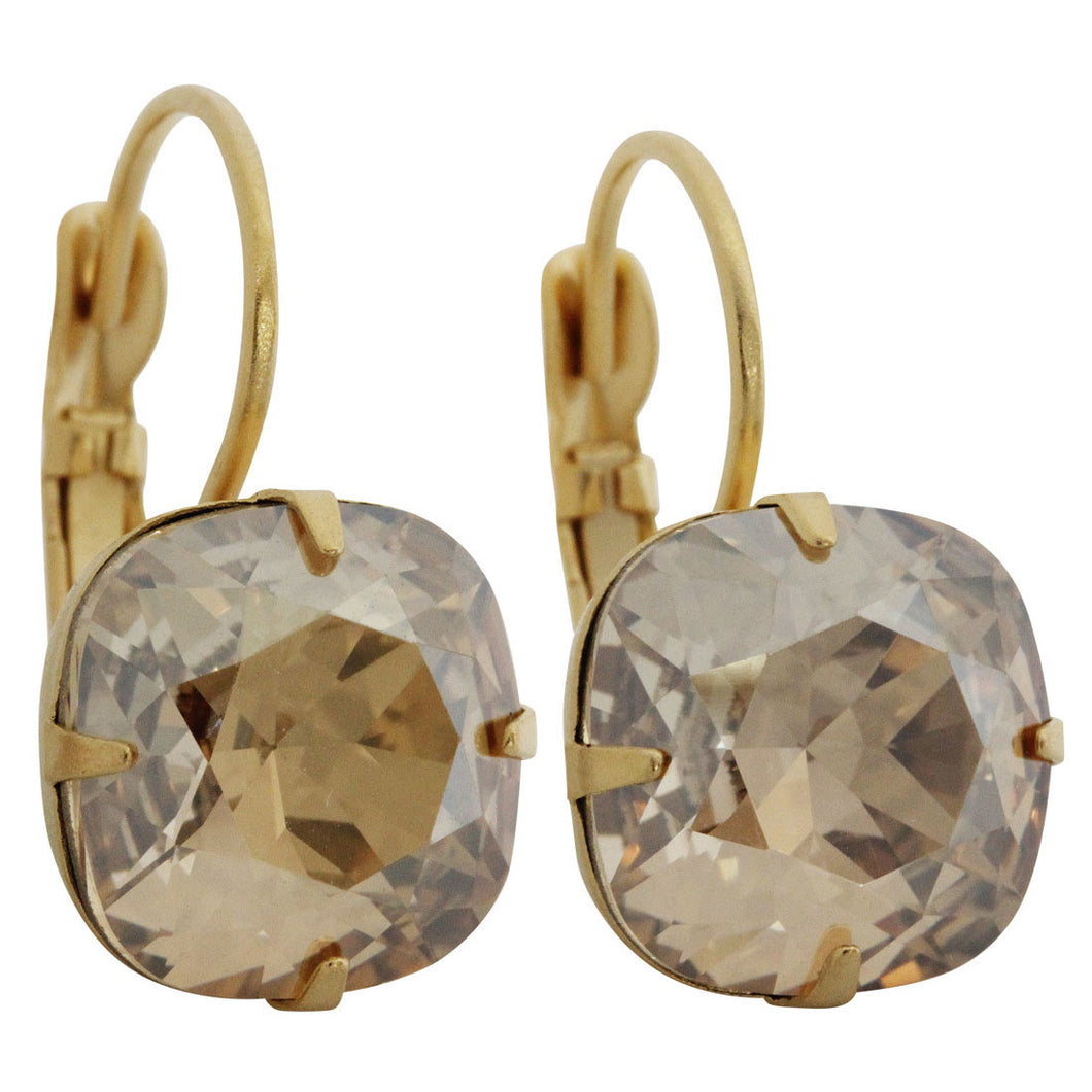 Liz Palacios 14k Gold Plated Large Cushion Swarovski Crystal Earrings, JE-6 Golden Shadow