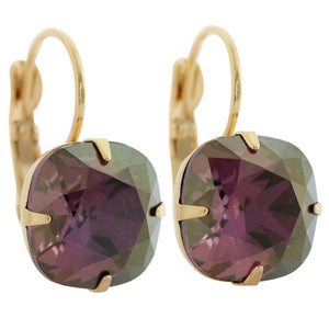 Liz Palacios 14k Gold Plated Large Cushion Swarovski Crystal Earrings, JE-6 Lilac Shadow