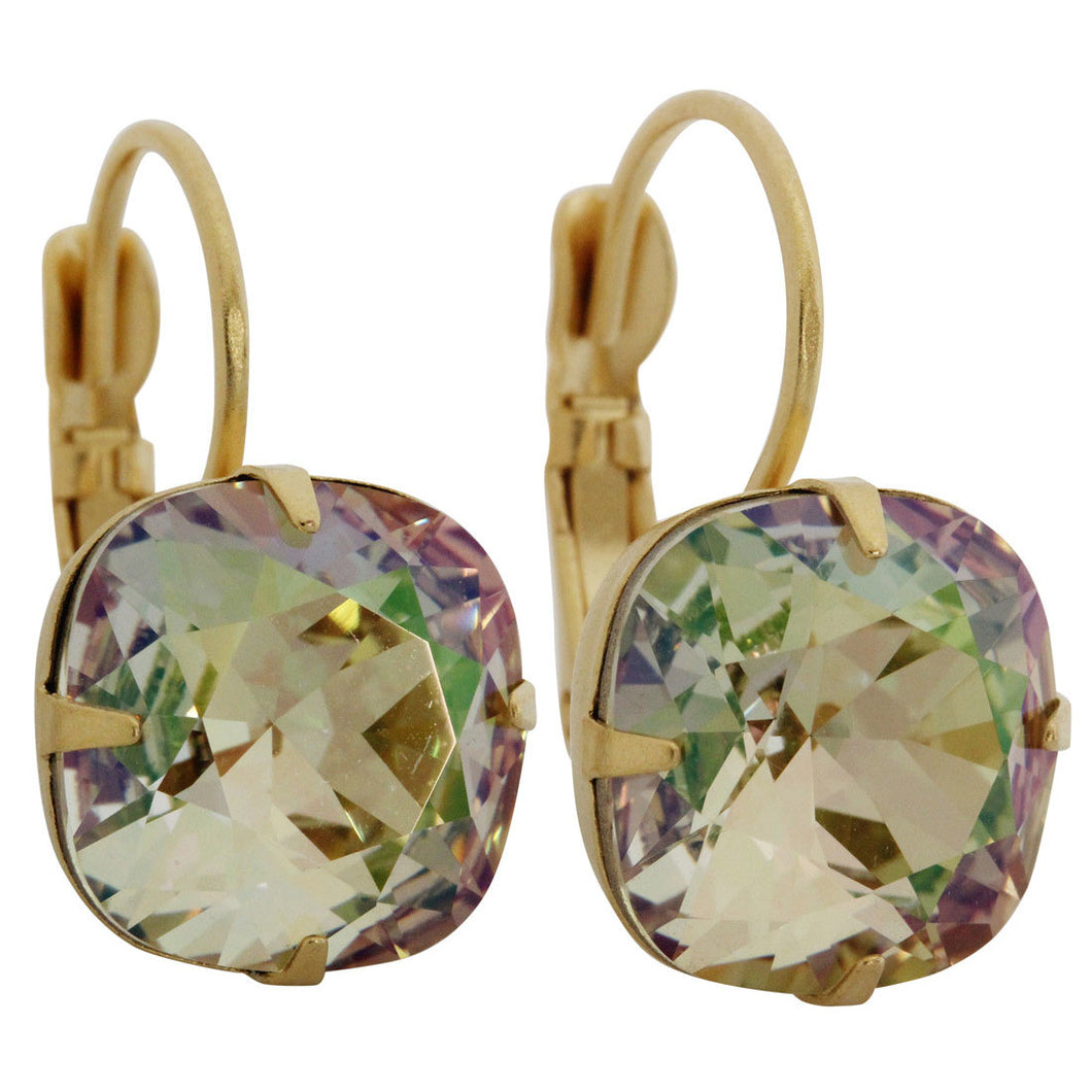 Liz Palacios 14k Gold Plated Large Cushion Swarovski Crystal Earrings, JE-6 Luminous Green