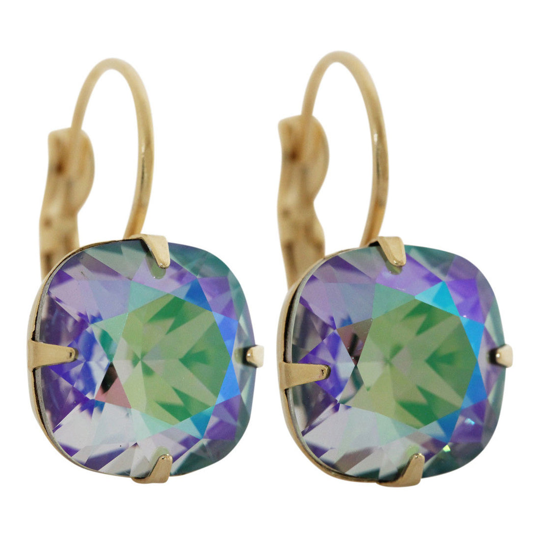 Liz Palacios 14k Gold Plated Large Cushion Swarovski Crystal Earrings, JE-6 Paradise Shine