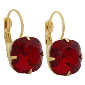 Liz Palacios 14k Gold Plated Large Cushion Swarovski Crystal Earrings, FAE-10 Siam Red