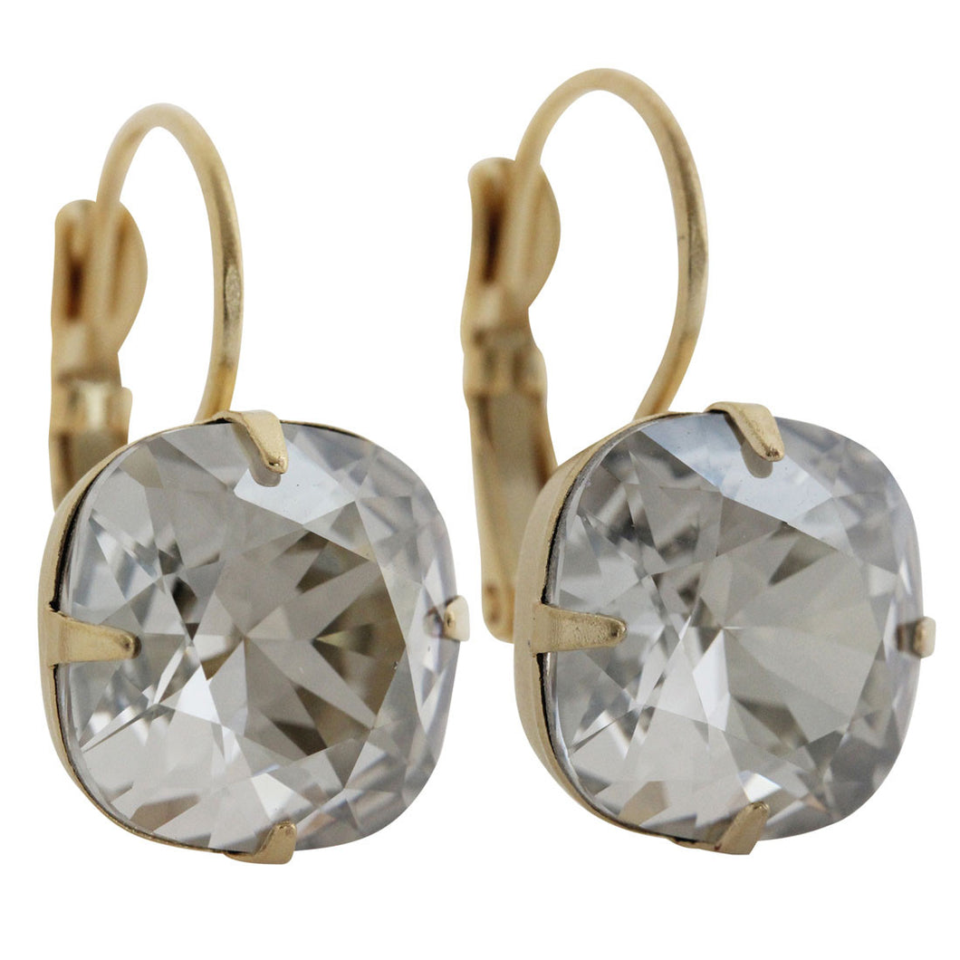 Liz Palacios 14k Gold Plated Large Cushion Swarovski Crystal Earrings, JE-6 Shade