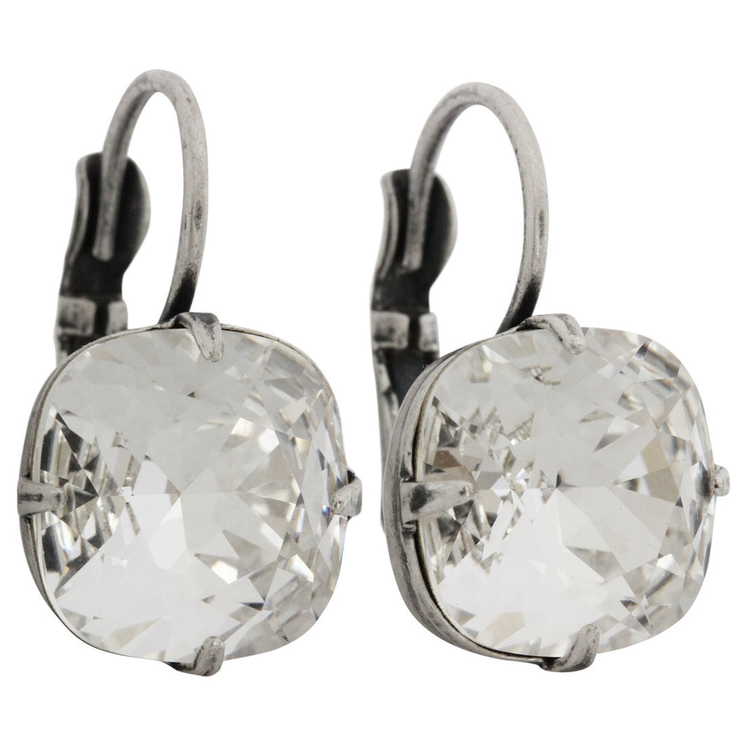 Liz Palacios Sterling Silver Plated Large Cushion Swarovski Crystal Earrings, JE-6 Clear