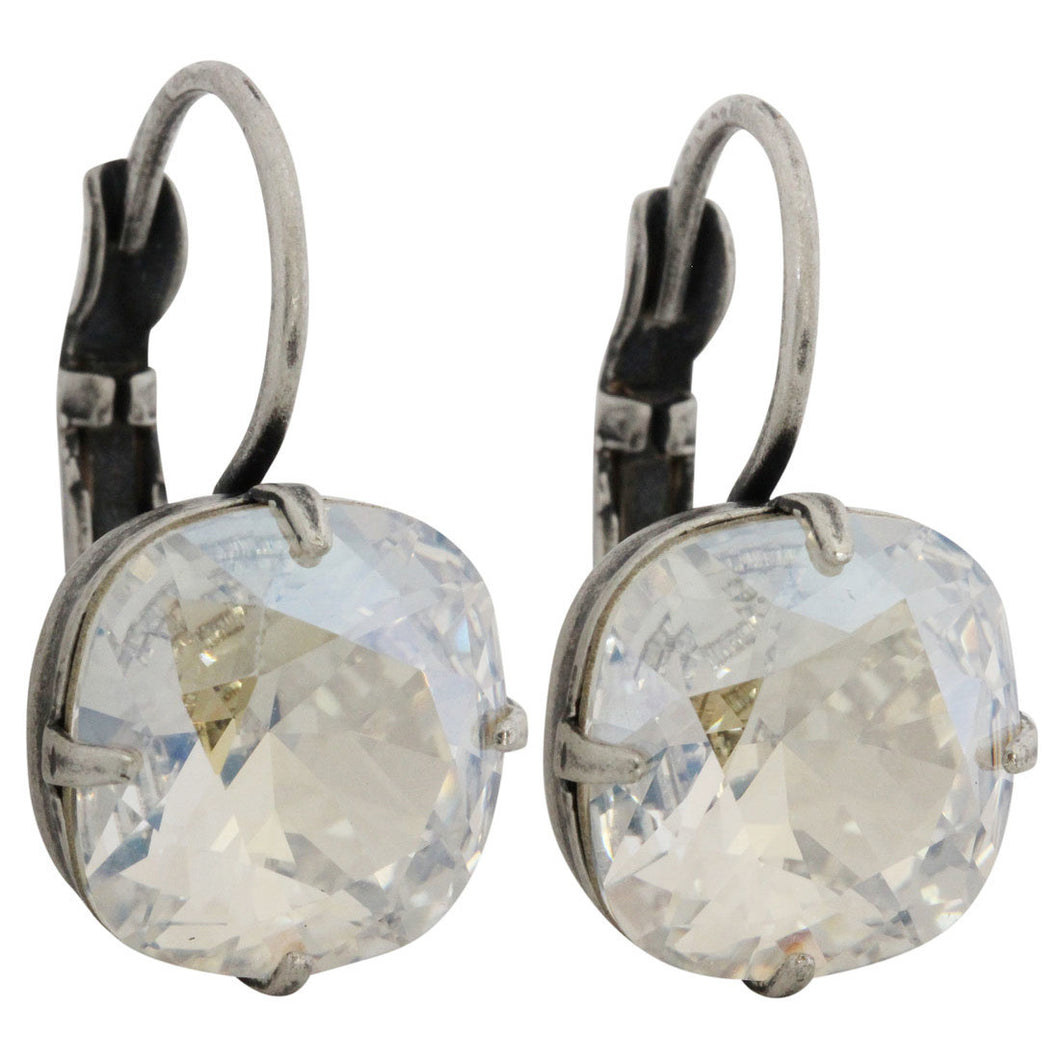 Liz Palacios Sterling Silver Plated Large Cushion Swarovski Crystal Earrings, JE-6 Moonlight