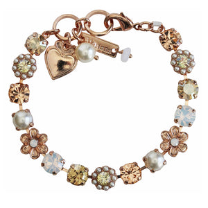 Mariana "Cookie Dough" Rose Gold Plated Petite Floral Flowers Mosaic Crystal Tennis Bracelet, Peach Golden Shadow 4068/4 1144rg