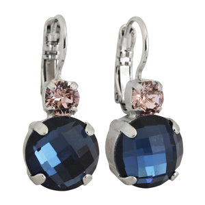 Mariana "Blue Morpho" Rhodium Plated Lovable Double Stone Checkered Cut Crystal Earrings, 1037 1118ro