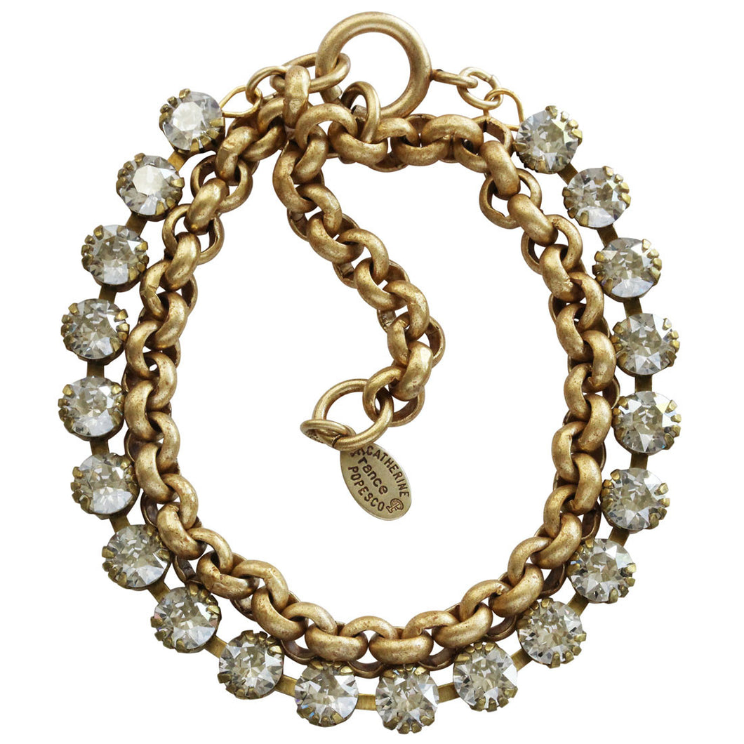 Catherine Popesco 14k Gold Plated Double Wrap Tennis Chain Link Crystal Bracelet, 1668G Shade