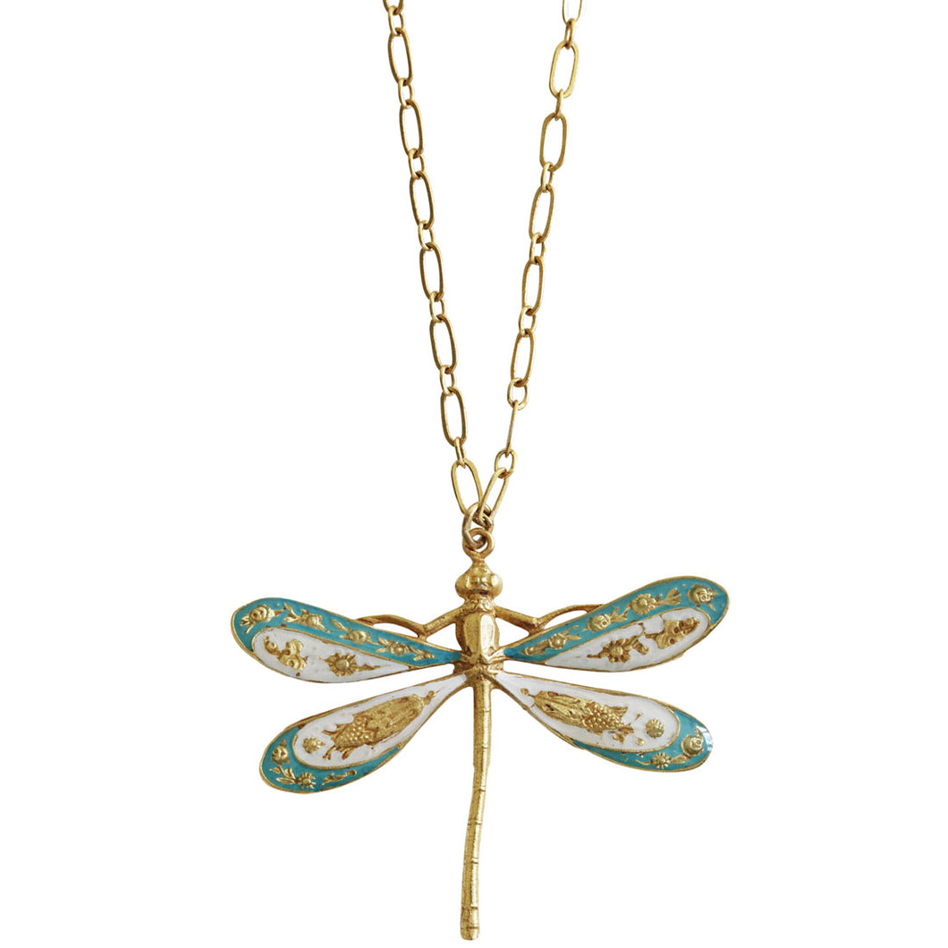 Catherine Popesco 14k Gold Plated Dragonfly Enamel Necklace, 904G Blue White