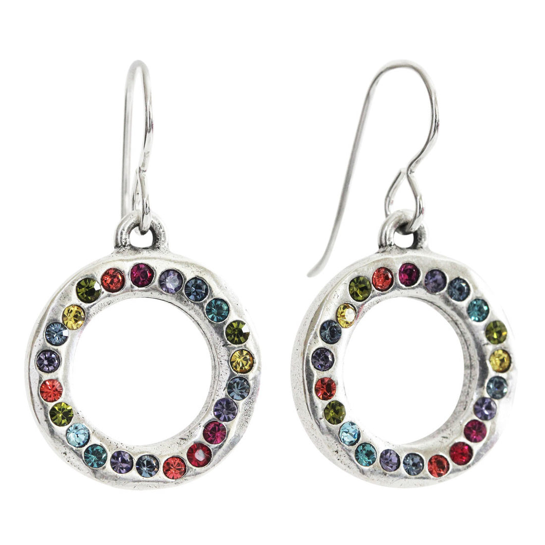 Patricia Locke Eddy Sterling Silver Plated Round Ring Colorful Rainbow Swarovski Earrings, Celebration EF1059S