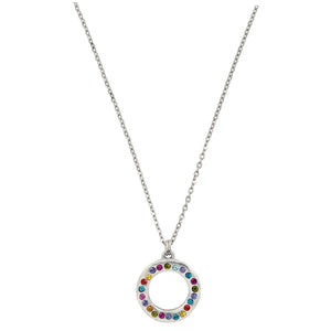 Patricia Locke Eddy Sterling Silver Plated Swarovski Round Ring Rainbow Pendant Necklace, NK0612S Celebration