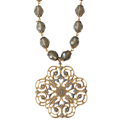 Catherine Popesco 14k Gold Plated Enamel Floral Pendant Beaded Necklace, LE178
