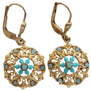 Catherine Popesco 14k Gold Plated Enamel Floret Earrings, 3119G Turquoise Blue