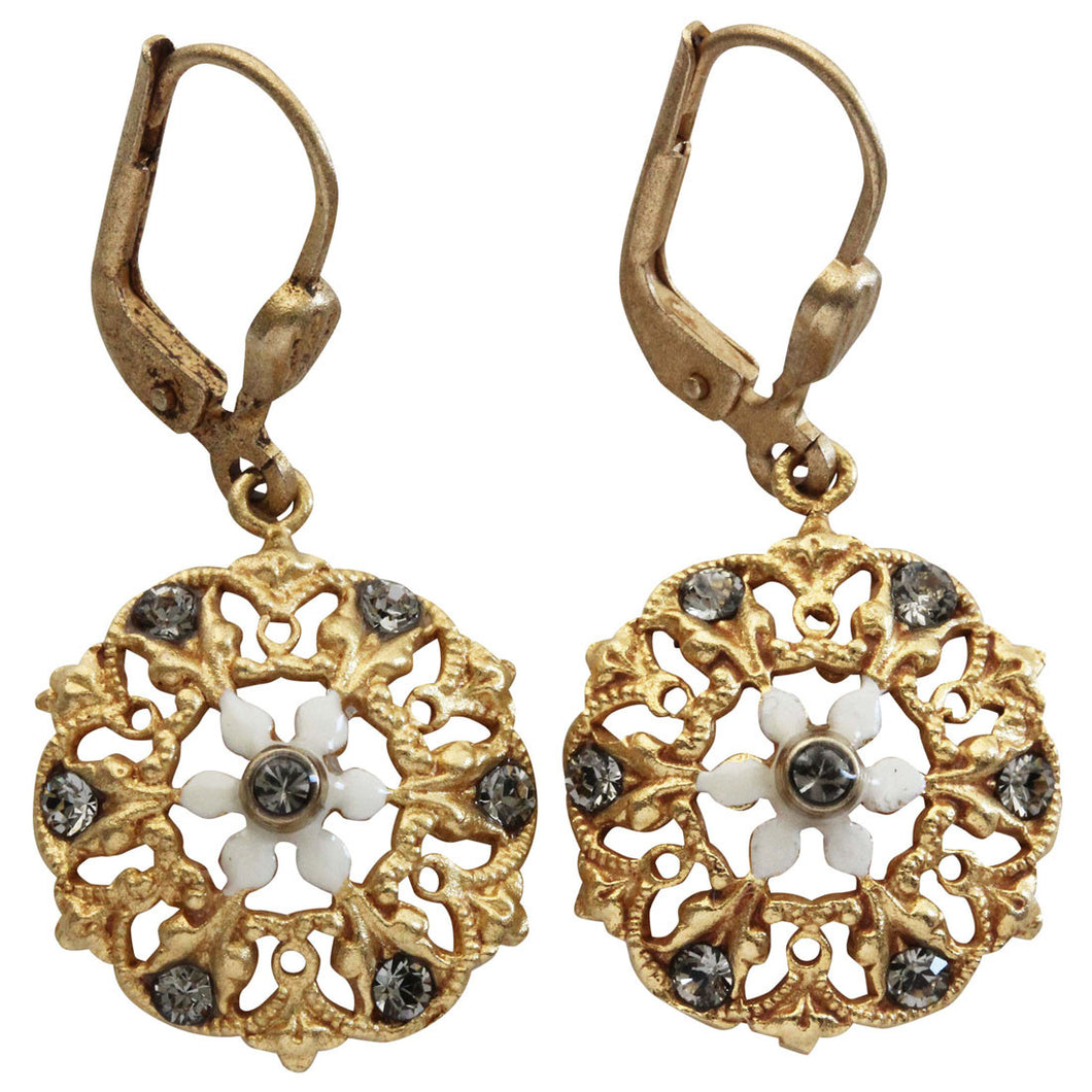 Catherine Popesco 14k Gold Plated Enamel Floret Earrings, 3119G White