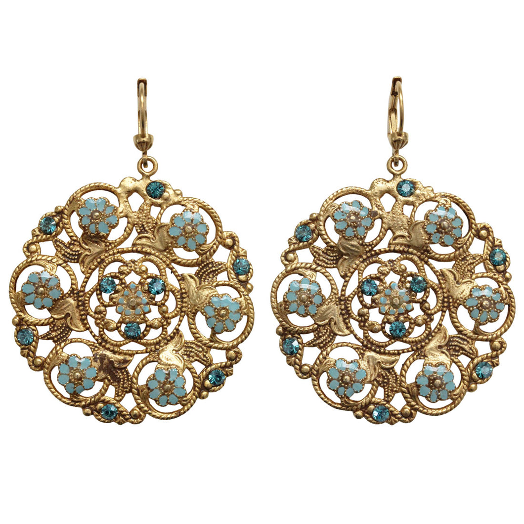 Catherine Popesco 14k Gold Plated Enamel Flower Medallion Earrings, 3094G Sky Blue