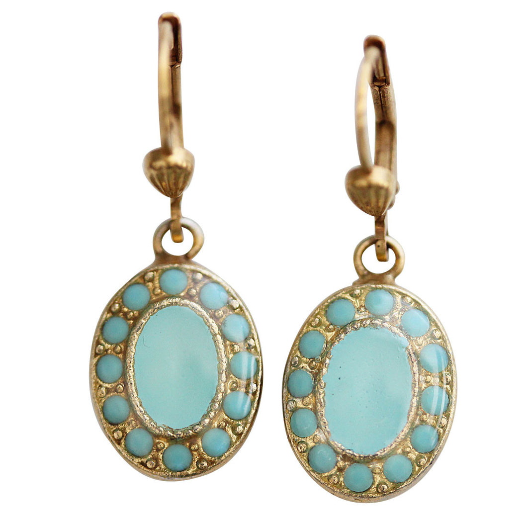 Catherine Popesco 14k Gold Plated Enamel Oval Petite Earrings, 3089G Turquoise Blue