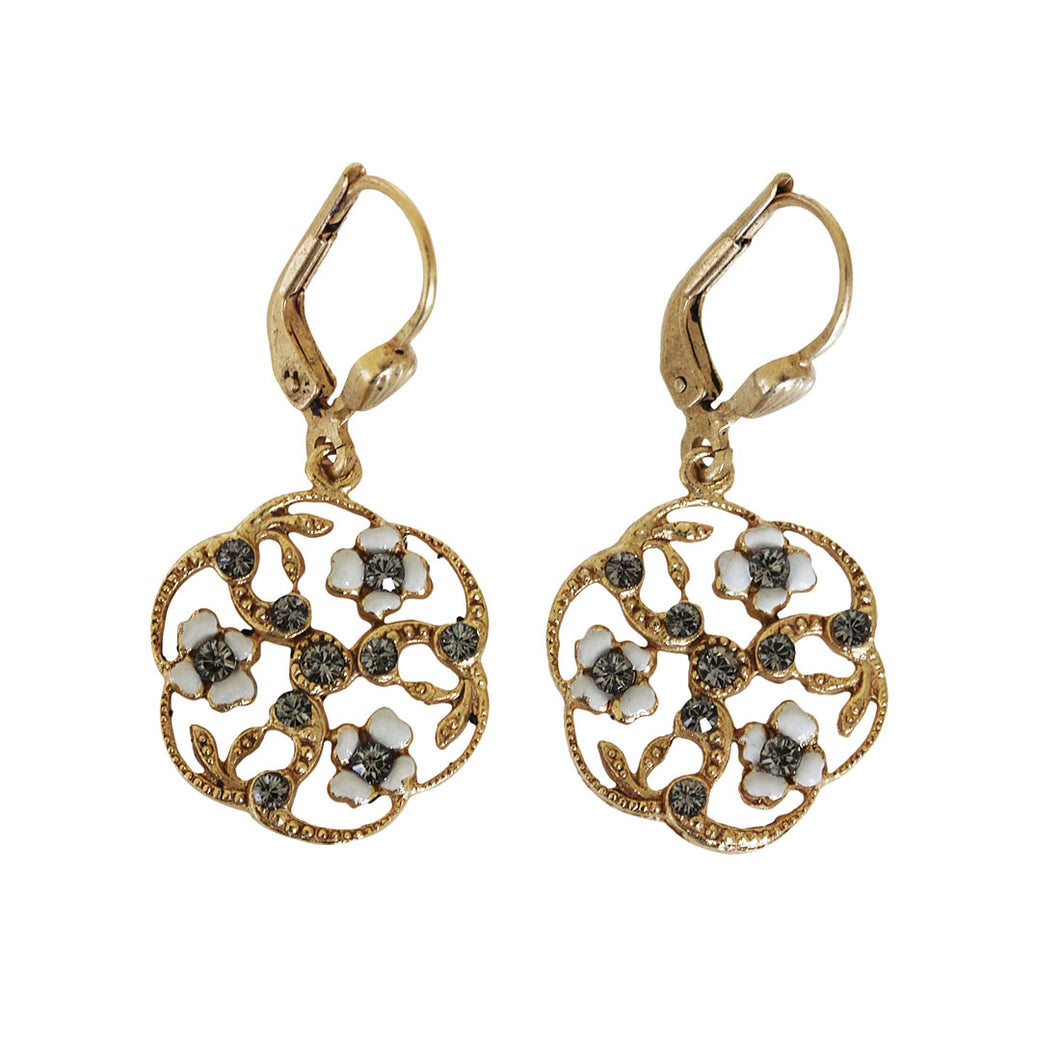 Catherine Popesco 14k Gold Plated Enamel Round Floral Petite Earrings, 3154G White BD