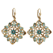 Catherine Popesco 14k Gold Plated Enamel Flower Square Filigree Crystal Earrings, 9623G Pacific Blue