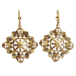 Catherine Popesco 14k Gold Plated Enamel Flower Square Filigree Crystal Earrings, 9623G Pacific Blue