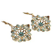 Catherine Popesco 14k Gold Plated Enamel Flower Square Filigree Crystal Earrings, 9623G Pacific Blue