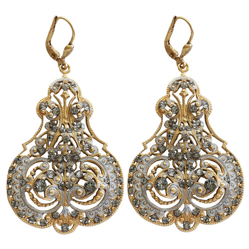 Catherine Popesco 14k Gold Plated Enamel Contessa Ornate Scroll Statement Chandelier Earrings, 3012G Gray