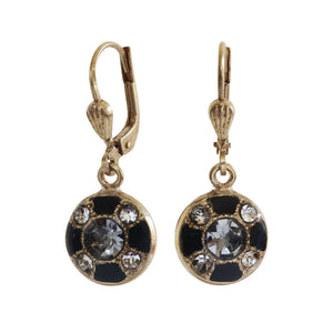 Catherine Popesco 14k Gold Plated Enamel Petite Round Crystal Earrings, 3020G Black