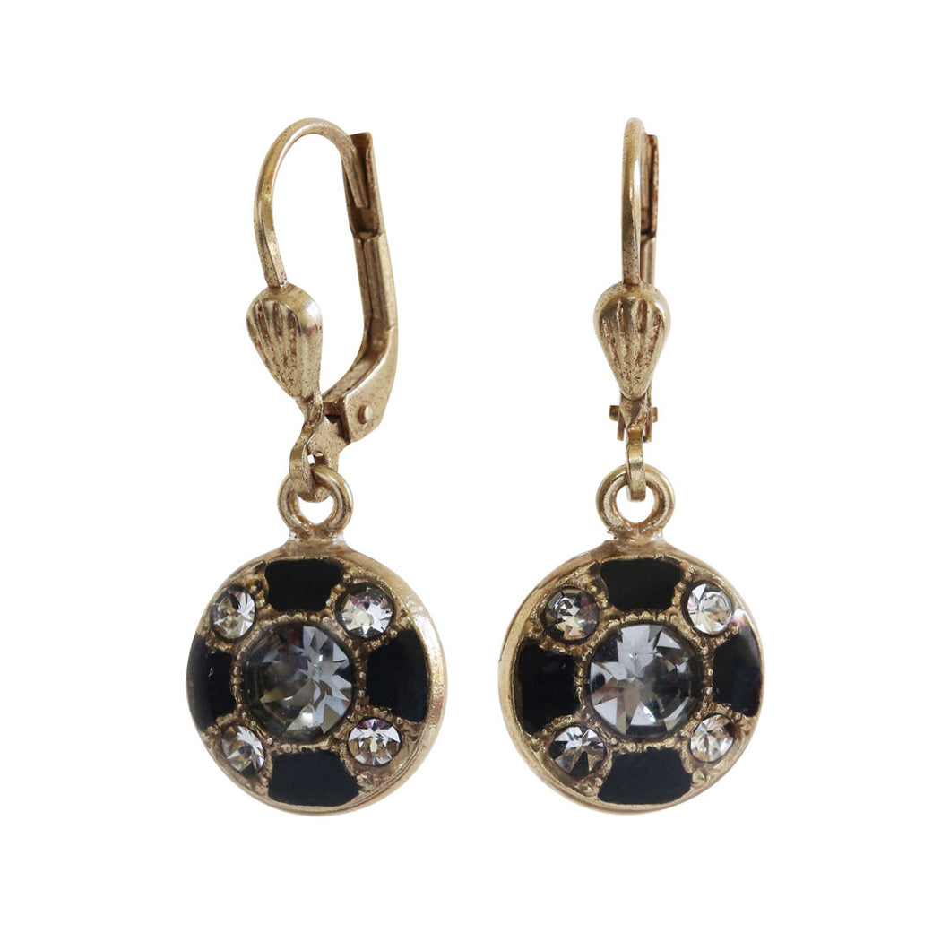 Catherine Popesco 14k Gold Plated Enamel Petite Round Crystal Earrings, 3020G Black