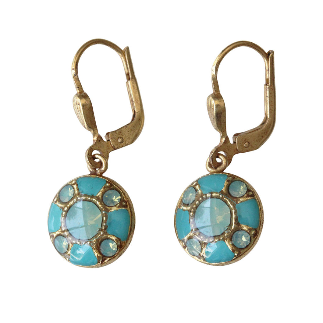 Catherine Popesco 14k Gold Plated Enamel Petite Round Crystal Earrings, 3020G Sky Blue