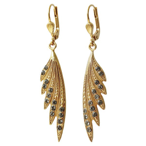 Catherine Popesco 14k Gold Plated Crystal Wings Dangle Earrings, 9304G Gray