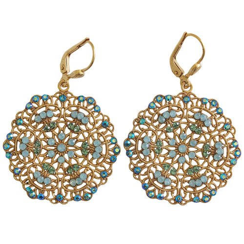 Catherine Popesco 14k Gold Plated Filigree Lace Medallion Earrings, 9702G Pacific Opal
