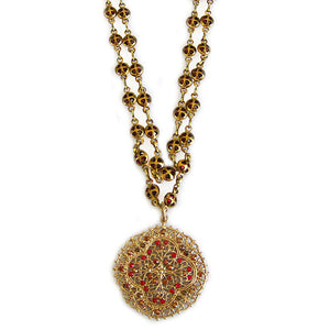 Catherine Popesco 14k Gold Plated Filigree Medallion Beaded Chain Necklace, 20.5" 1125G Spice Red