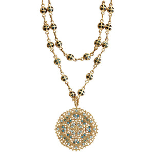 Catherine Popesco 14k Gold Plated Filigree Medallion Beaded Chain Necklace, 20" 1125G Pacific Opal