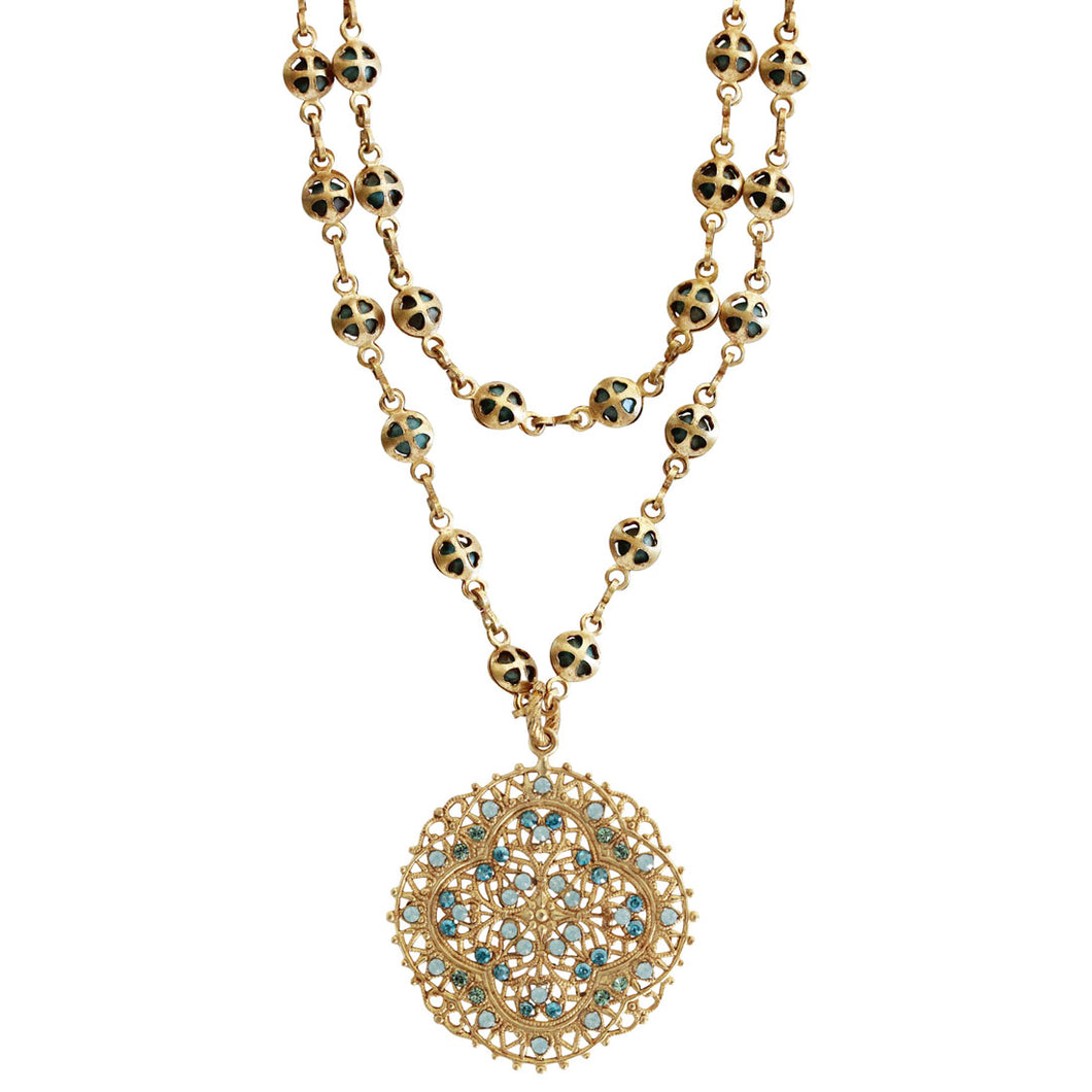 Catherine Popesco 14k Gold Plated Filigree Medallion Beaded Chain Necklace, 20