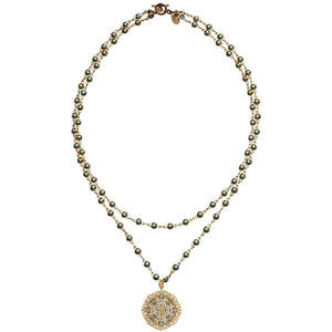 Catherine Popesco 14k Gold Plated Filigree Medallion Beaded Chain Necklace, 20" 1125G Pacific Opal