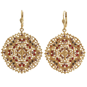 Catherine Popesco 14k Gold Plated Filigree Medallion Crystal Earrings, 4389G Spice