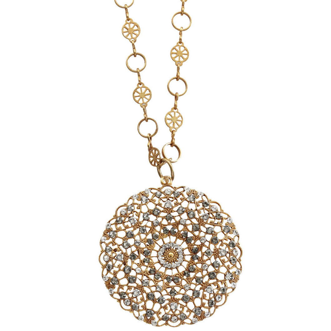 Catherine Popesco 14k Gold Plated Filigree Round Large Lace Medallion Necklace, 18