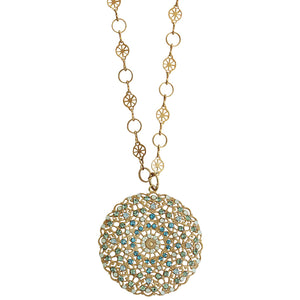 Catherine Popesco 14k Gold Plated Filigree Round Large Lace Medallion Necklace, 18" 1120BG Pacific Blue