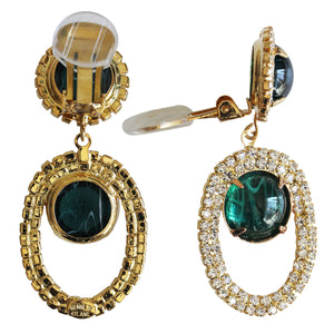 Kenneth Jay Lane Goldtone Simulated Flawed Emerald Open Teardrop Clip On Earrings 8097EGCE