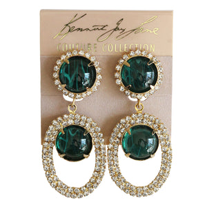 Kenneth Jay Lane Goldtone Simulated Flawed Emerald Open Teardrop Clip On Earrings 8097EGCE