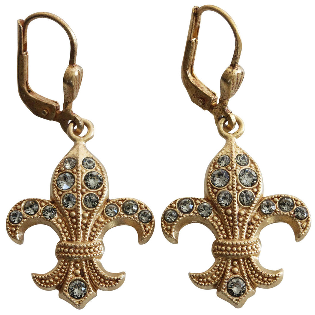 Catherine Popesco 14k Gold Plated Fleur De Lis Crystal Earrings, 9001BG Grey