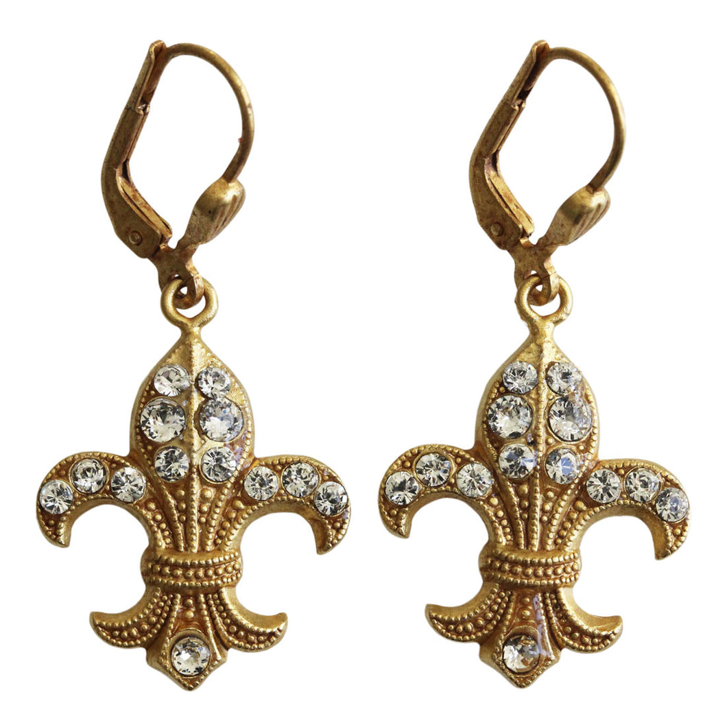 Catherine Popesco La Vie Parisienne 14k Gold Plated Fleur De Lis Crystal Earrings, 9001BG Clear