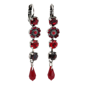 Mariana "Lady in Red" Silver Plated Floral Crystal Dangle Earrings, 1504/1 1070