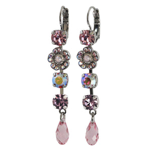 Mariana "Pretty in Pink" Rhodium Plated Floral Crystal Dangle Earrings, 1504/1 223ro