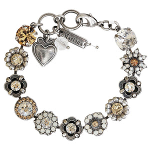 Mariana "Champagne and Caviar" Silver Plated Flower Garden Floral Crystal Bracelet, Moonlight Clear 4072 391100