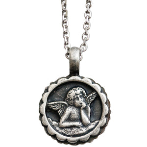 Mariana "Checkmate" Guardian Angel Silver Plated Pendant Crystal Necklace, 5212 280-1