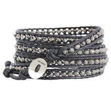 Chan Luu Crystal Coated Silver Gunmetal Leather Wrap Bracelet BS-3469